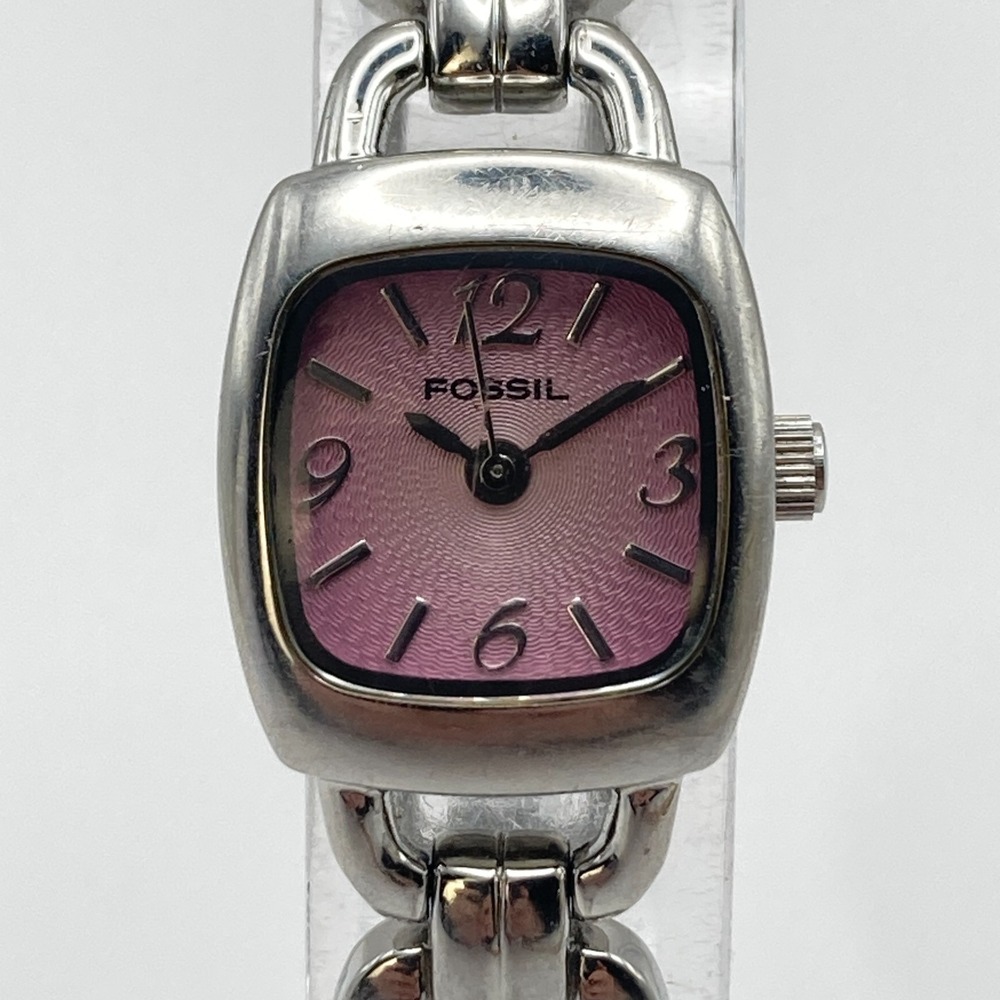 Fossil F2 Women's Watch 18mm Silver Tone Pink Dial w/Extenders New Battery 6.75" - Picture 2 of 16